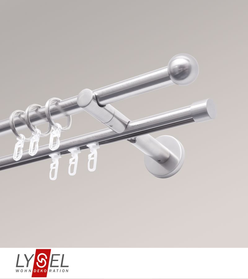 Lysel - SET Topaz 2-Lauf Doppelträger offen 400cm Innenlauf mit Endstücke Kugel in Edelstahl-Optik